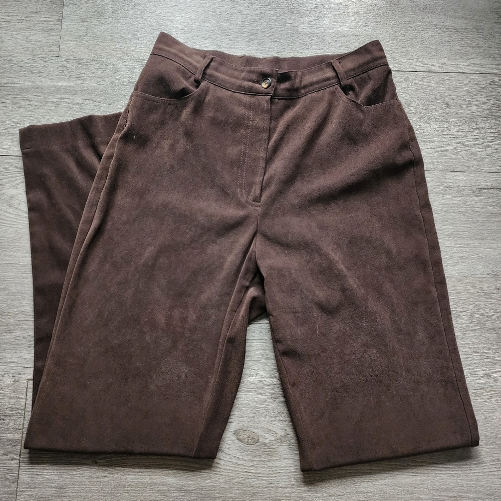 VTG Elliott Lauren Brown Suede Womens Dress Pants Size 6 High Waisted Slacks